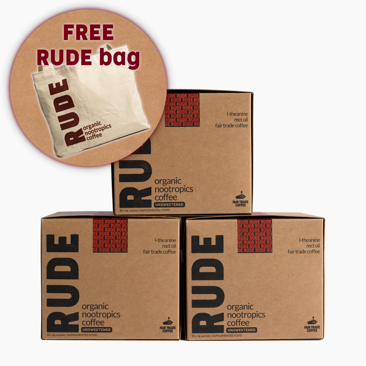 Fair Trade & Organic Nootropic Coffee - 90 Sachets - Unsweet